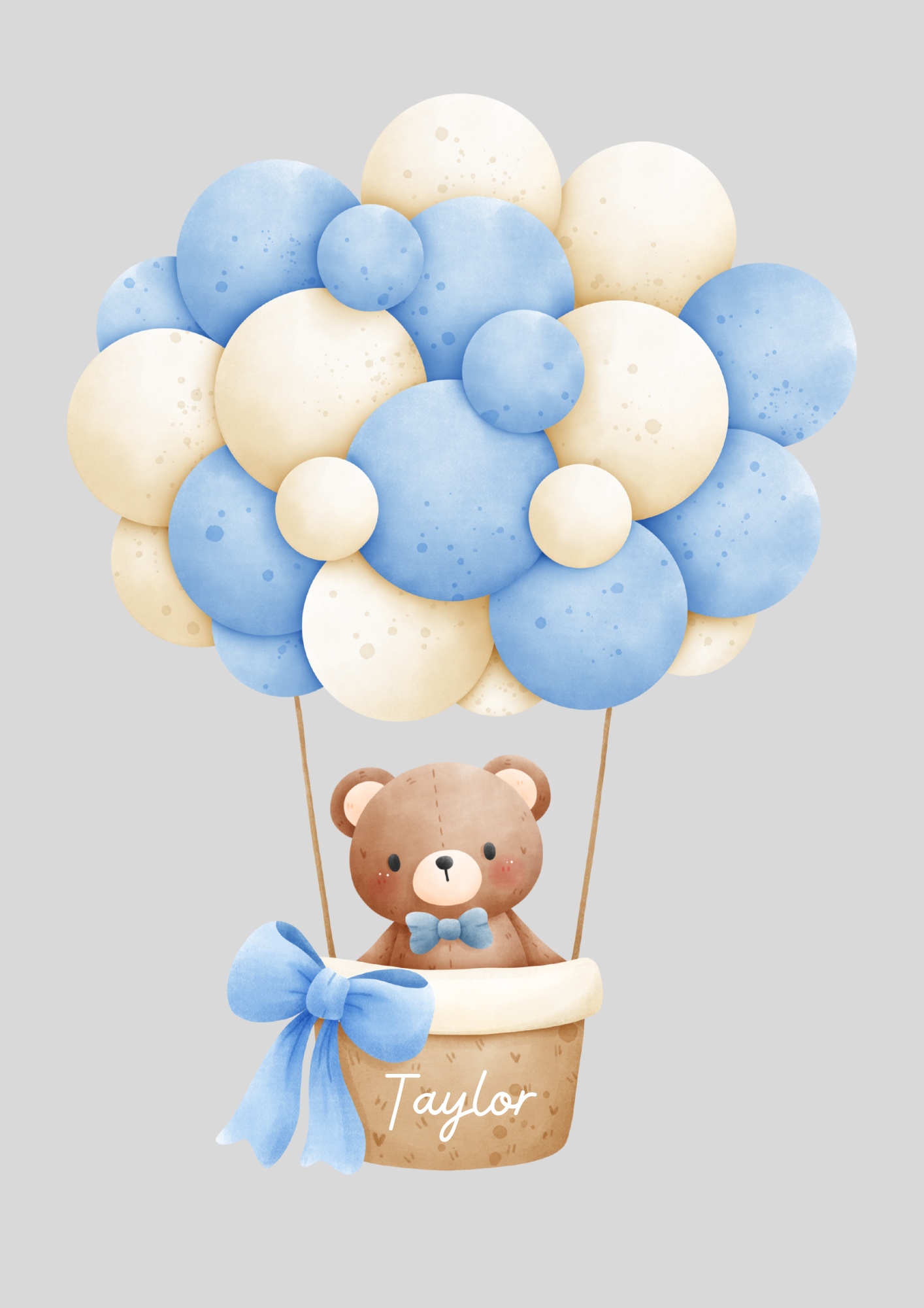 Personalised Bear Hot Air Balloons - Baby Nursery Print