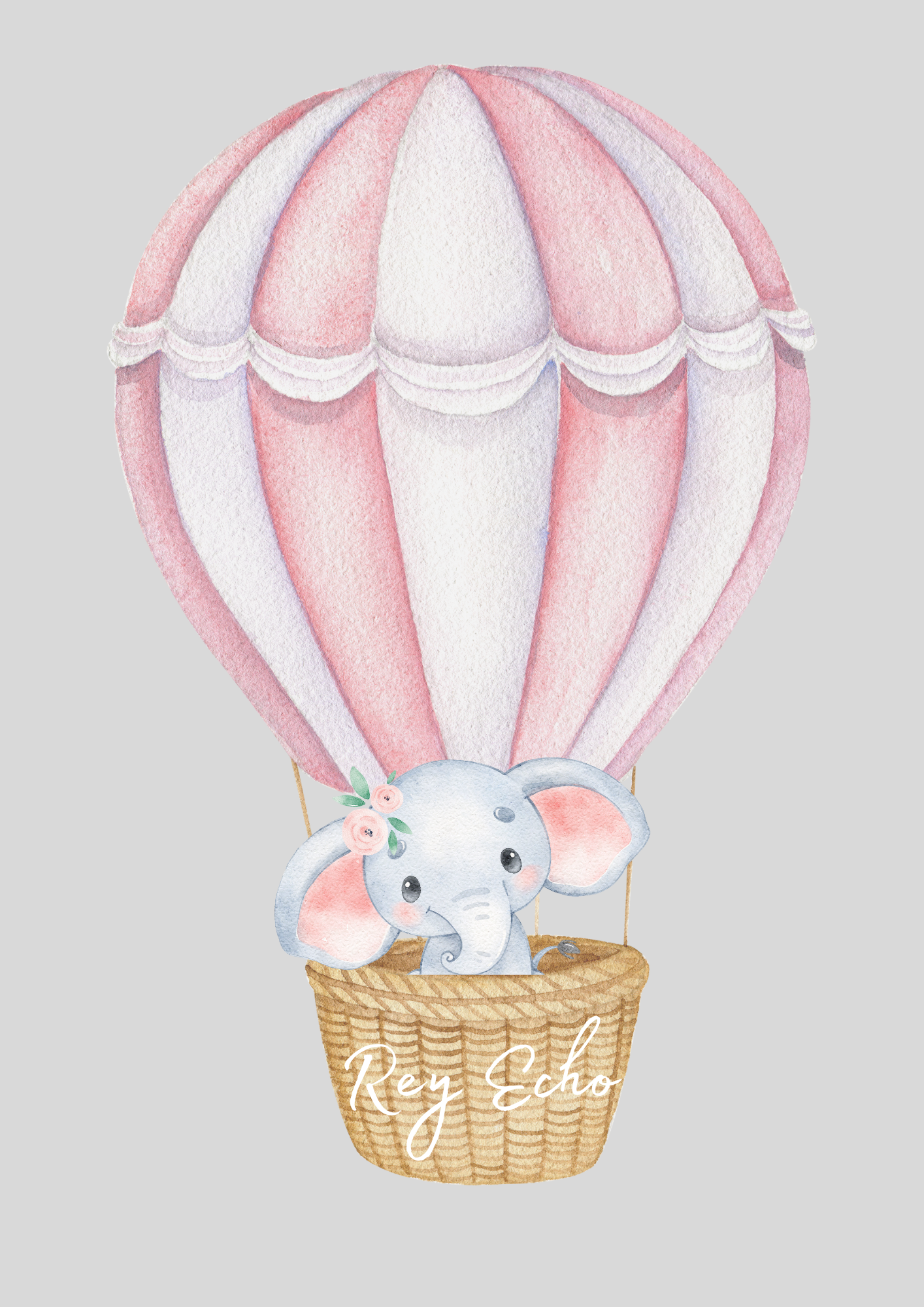 Personalised Elephant Hot Air Balloons - Baby Nursery Print