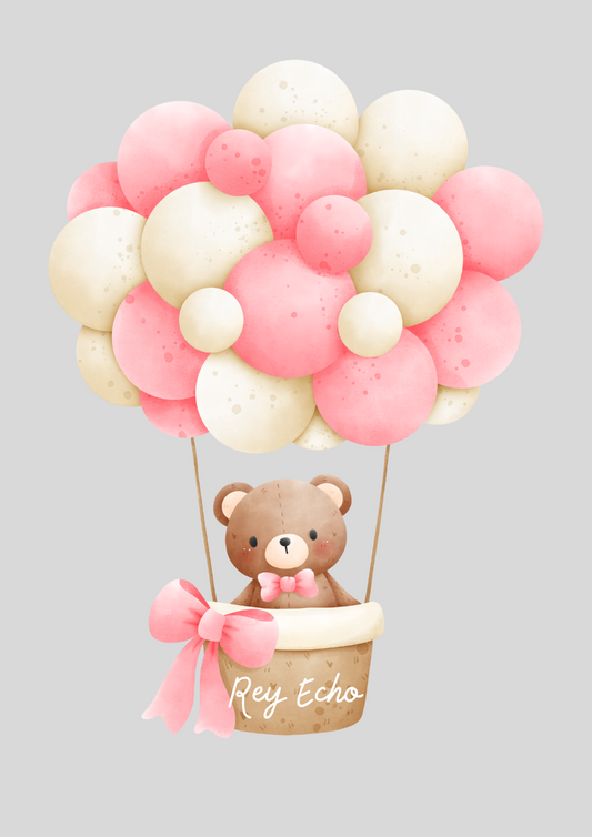 Personalised Bear Hot Air Balloons - Baby Nursery Print