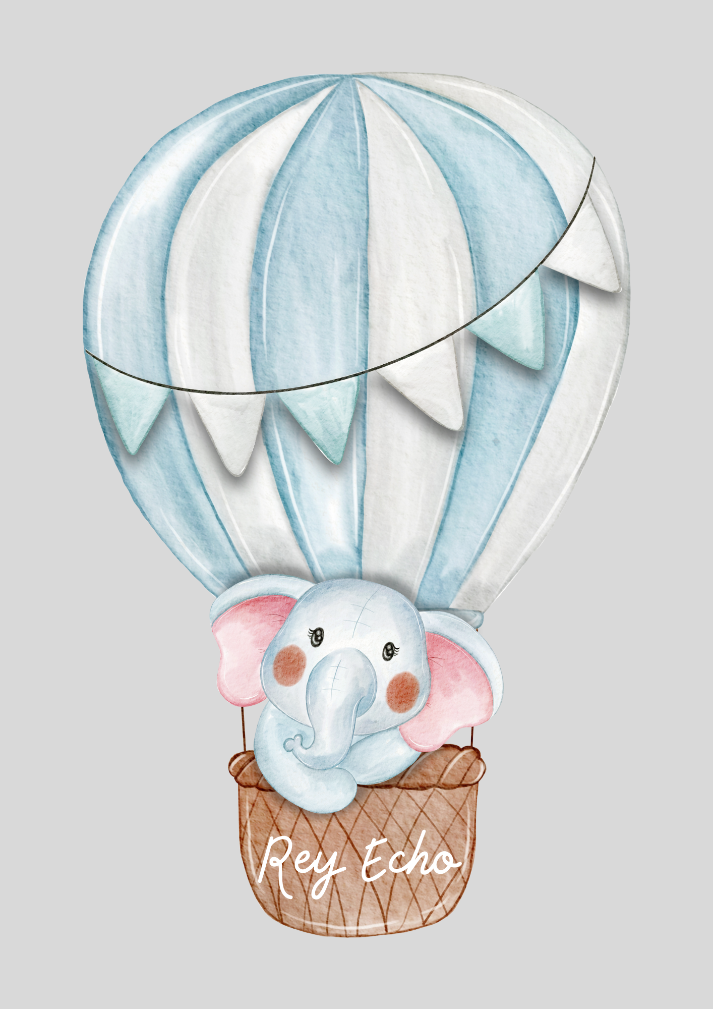 Personalised Elephant Hot Air Balloons - Baby Nursery Print