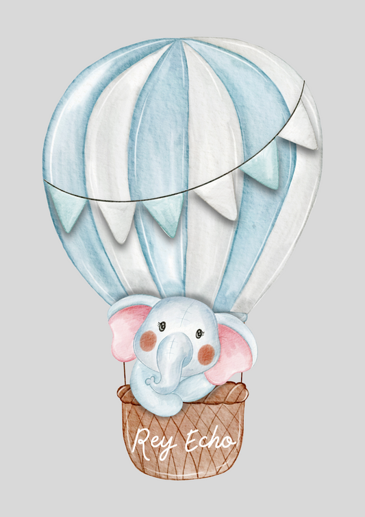 Personalised Elephant Hot Air Balloons - Baby Nursery Print